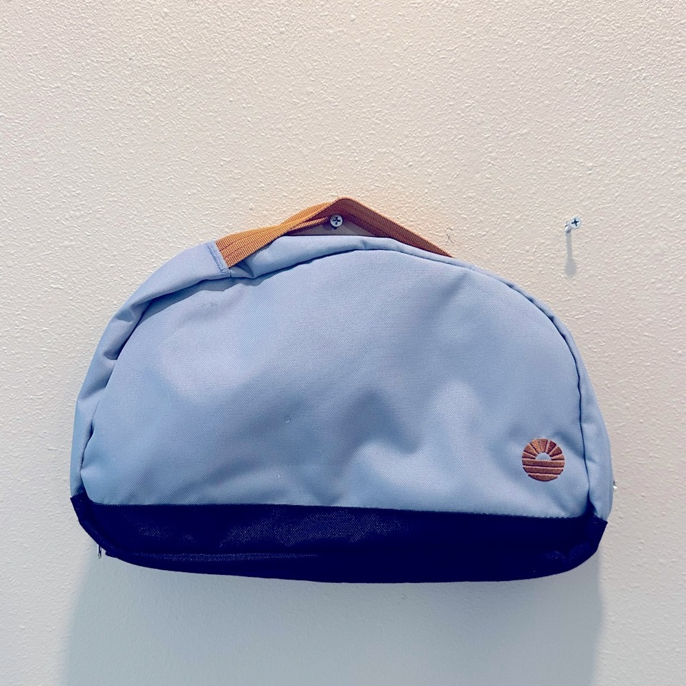Tobiq Light Blue and Navy Cosmetic Pouch with Tan Accent